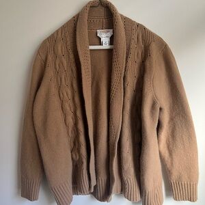 Vtg Talbots Open Front Camel  Cable Knit Cashmere Blend 2x Woman's